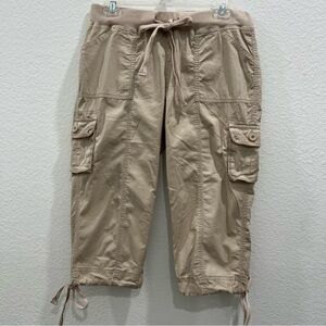 Cato Capri Cropped‎ Khaki Cargo Pants Y2K Pockets Drawstrings Size Small